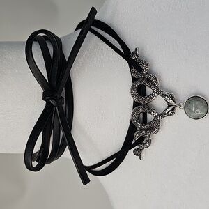 Elegant Black Snake‎ Choker Necklace & Faux Leather Bow 2-Necklace Bundle